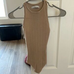Abercrombie Tan Ribbed High Neck Bodysuit